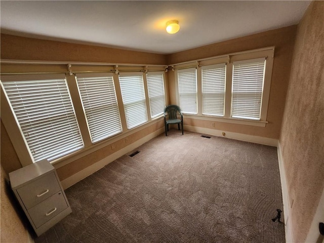 interior space with carpet, visible vents, and baseboards