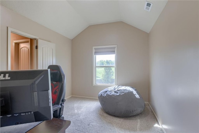 4102 NW 76th Ter, Kansas City, MO 64151 - miscellaneous room with carpet flooring, lofted ceiling, baseboards, and an office area