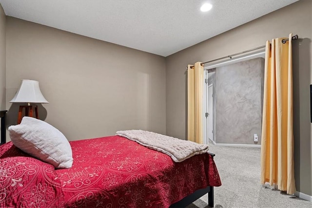 bedroom with carpet flooring, baseboards, and recessed lighting