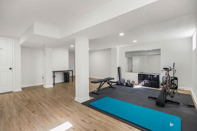 416 NE Carriage St, Lees Summit, MO 64064 - workout room with baseboards, wood finished floors, and recessed lighting