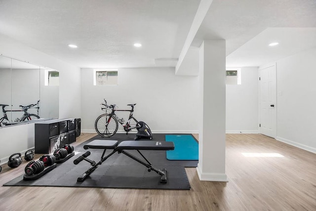 416 NE Carriage St, Lees Summit, MO 64064 - workout room featuring wood finished floors, recessed lighting, and baseboards