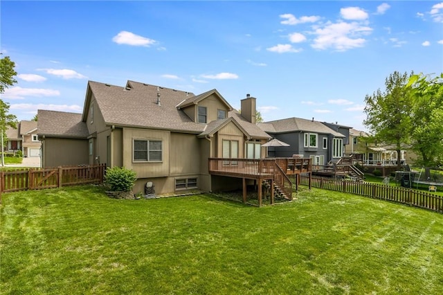 7428 N Smalley Ave, Kansas City, MO 64158 - back of house featuring a deck, stairs, a chimney, and a residential view