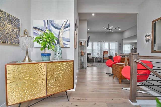 interior space with a ceiling fan