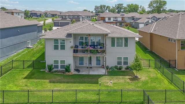 24808 W 88th Ter, Lenexa, KS 66227 - back of house with a balcony, a ceiling fan, a residential view, and a patio area