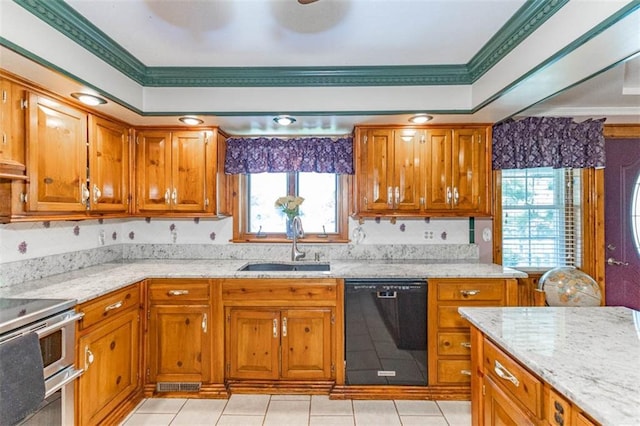 24545 W 54th St, Shawnee, KS 66226 - kitchen featuring dishwasher, a sink, range with two ovens, and brown cabinets