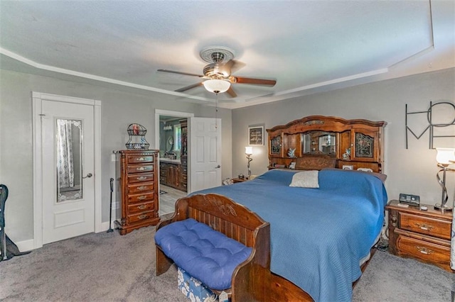 24545 W 54th St, Shawnee, KS 66226 - carpeted bedroom featuring a raised ceiling, ceiling fan, and ensuite bathroom