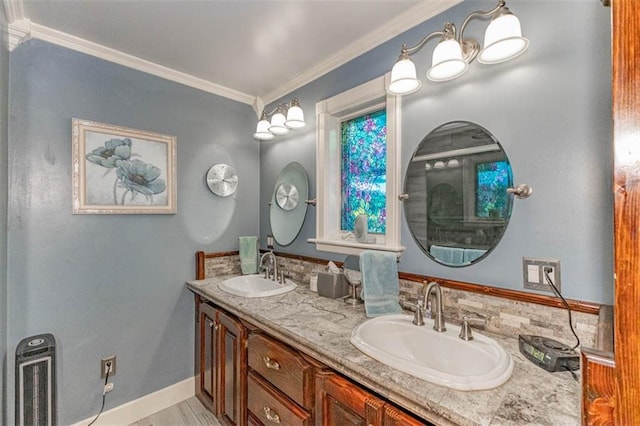 24545 W 54th St, Shawnee, KS 66226 - bathroom with crown molding, double vanity, and baseboards
