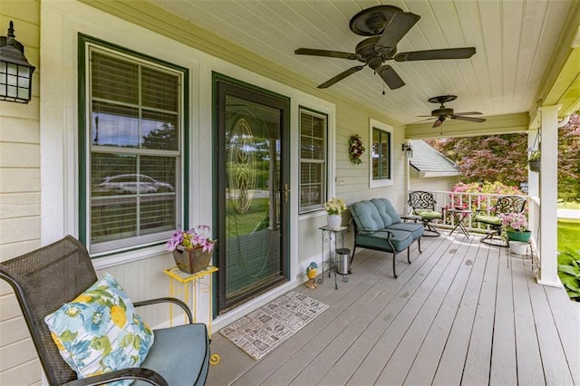 24545 W 54th St, Shawnee, KS 66226 - wooden terrace with covered porch and ceiling fan