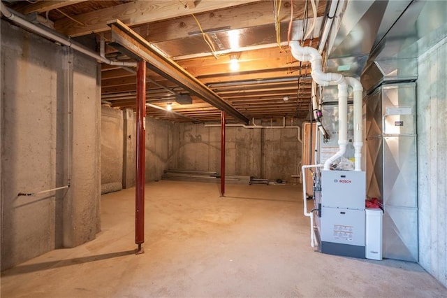 unfinished basement with heating unit