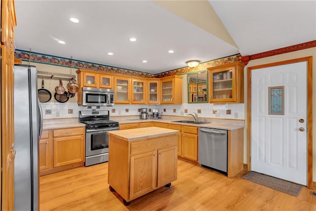 4955 Saratoga Dr, Mclouth, KS 66054 - kitchen with a sink, tasteful backsplash, wood counters, and stainless steel appliances