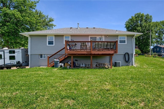 50 N 80th Pl, Kansas City, KS 66111 - rear view of property featuring central AC, a wooden deck, a yard, and stairway