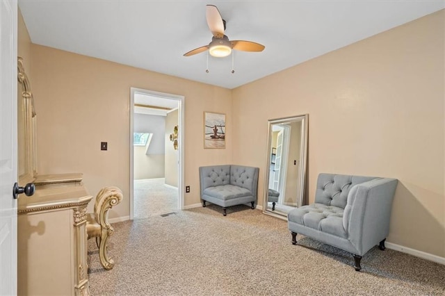 12848 S Rene St, Olathe, KS 66062 - living area featuring baseboards, carpet flooring, ceiling fan, and visible vents