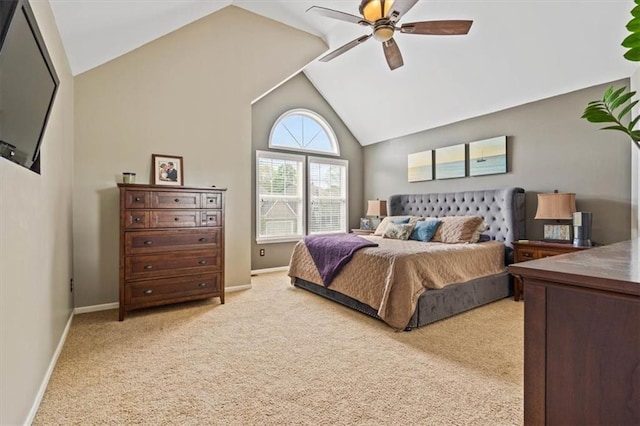 12848 S Rene St, Olathe, KS 66062 - bedroom with light colored carpet, a ceiling fan, baseboards, and vaulted ceiling