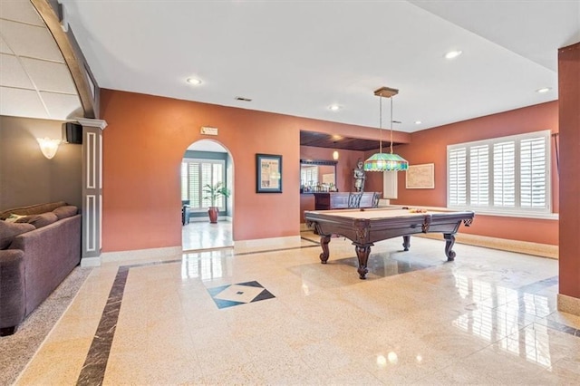 12848 S Rene St, Olathe, KS 66062 - playroom featuring baseboards, recessed lighting, billiards, and arched walkways