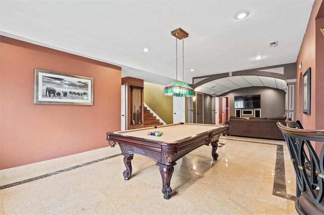 12848 S Rene St, Olathe, KS 66062 - rec room with billiards, recessed lighting, and arched walkways