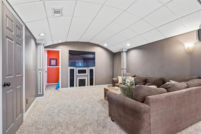 12848 S Rene St, Olathe, KS 66062 - cinema with visible vents, baseboards, lofted ceiling, carpet, and recessed lighting