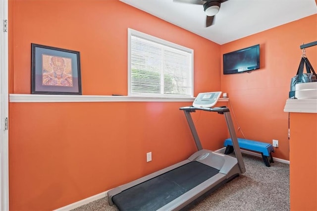 12848 S Rene St, Olathe, KS 66062 - exercise room featuring carpet floors, a ceiling fan, and baseboards