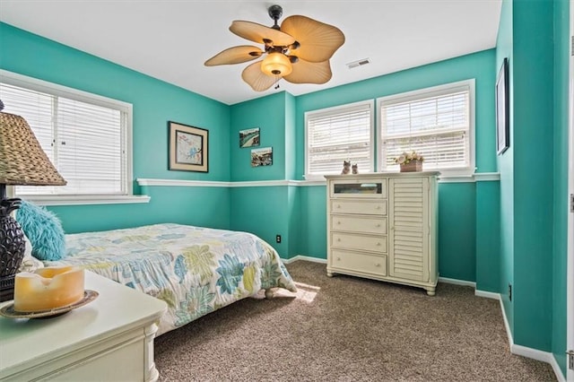 12848 S Rene St, Olathe, KS 66062 - bedroom with baseboards, a ceiling fan, carpet flooring, and visible vents