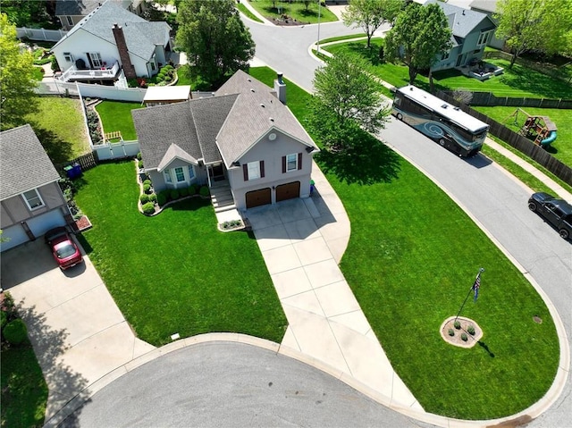 bird's eye view with a residential view