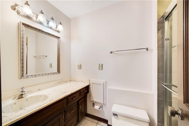 1707 NW Ashton Dr, Blue Springs, MO 64015 - bathroom with tile patterned flooring, toilet, vanity, and a shower with door