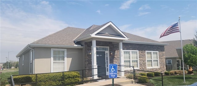 1219 S 3rd St, Louisburg, KS 66053 - view of front facade featuring stone siding, stucco siding, and roof with shingles