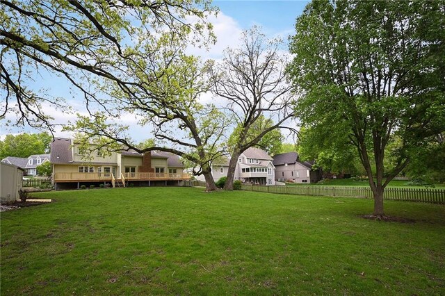 view of yard featuring a deck and a fenced backyard