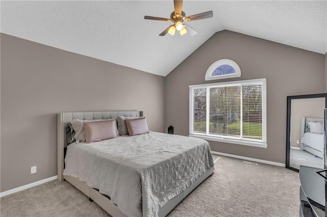 16754 W 156th Ter, Olathe, KS 66062 - carpeted bedroom featuring vaulted ceiling, baseboards, ceiling fan, and a textured ceiling
