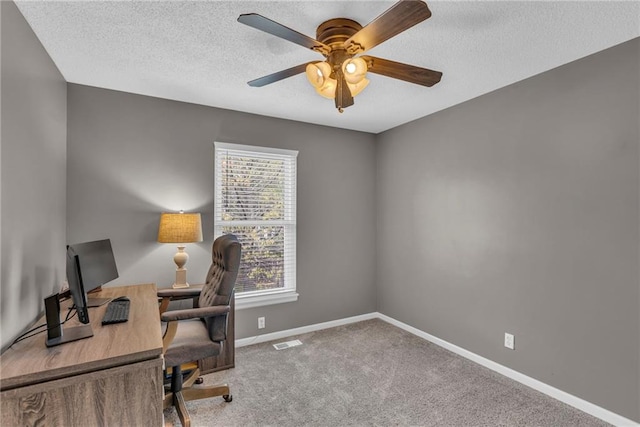 16754 W 156th Ter, Olathe, KS 66062 - carpeted home office featuring ceiling fan, baseboards, and a textured ceiling