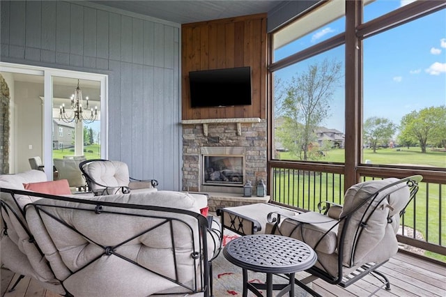24212 W 69th St, Shawnee, KS 66226 - sunroom with a chandelier