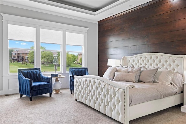 24212 W 69th St, Shawnee, KS 66226 - bedroom featuring carpet, crown molding, and wooden walls