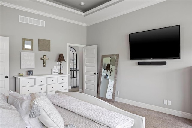 24212 W 69th St, Shawnee, KS 66226 - carpeted bedroom with baseboards, crown molding, and a raised ceiling