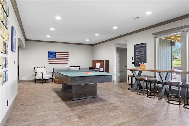 24212 W 69th St, Shawnee, KS 66226 - rec room featuring ornamental molding, wood finished floors, recessed lighting, baseboards, and billiards table