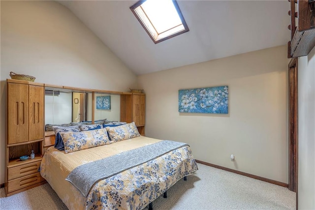 24101 E 223rd St, Harrisonville, MO 64701 - carpeted bedroom with baseboards and lofted ceiling with skylight