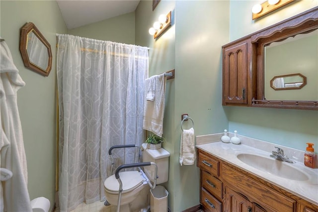 24101 E 223rd St, Harrisonville, MO 64701 - full bath with vanity, vaulted ceiling, toilet, and a shower with curtain