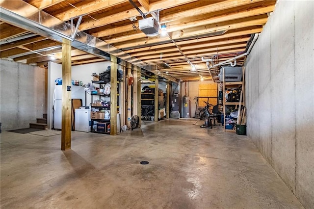185 SW 51st Rd, Warrensburg, MO 64093 - unfinished basement with water heater, stairs, and fridge