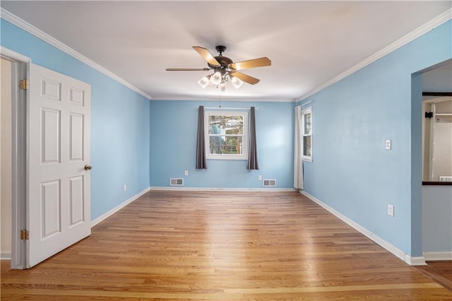 10100 El Monte St, Overland Park, KS 66207 - empty room with a ceiling fan, baseboards, visible vents, and light wood-style floors