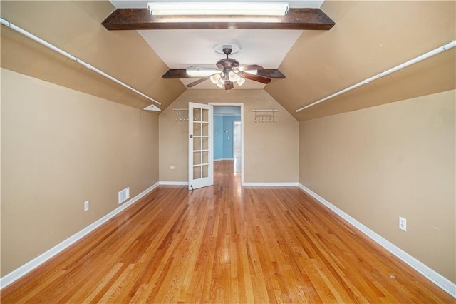 10100 El Monte St, Overland Park, KS 66207 - bonus room featuring ceiling fan, light wood-style flooring, baseboards, vaulted ceiling, and visible vents