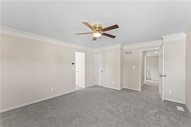 1010 SW Cross Creek Dr, Grain Valley, MO 64029 - unfurnished bedroom with ceiling fan, carpet, baseboards, ornamental molding, and visible vents