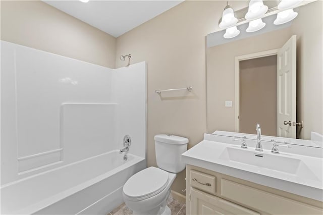 1010 SW Cross Creek Dr, Grain Valley, MO 64029 - bathroom featuring toilet, vanity,  shower combination, and baseboards