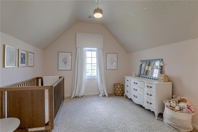 9500 N Lane Ave, Kansas City, MO 64157 - additional living space featuring light colored carpet, baseboards, lofted ceiling, and visible vents