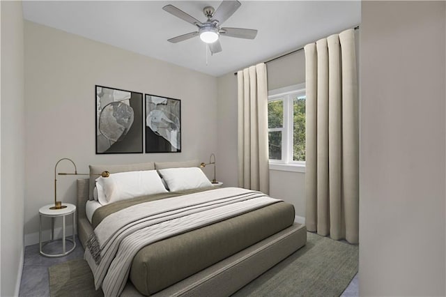 bedroom featuring baseboards and ceiling fan