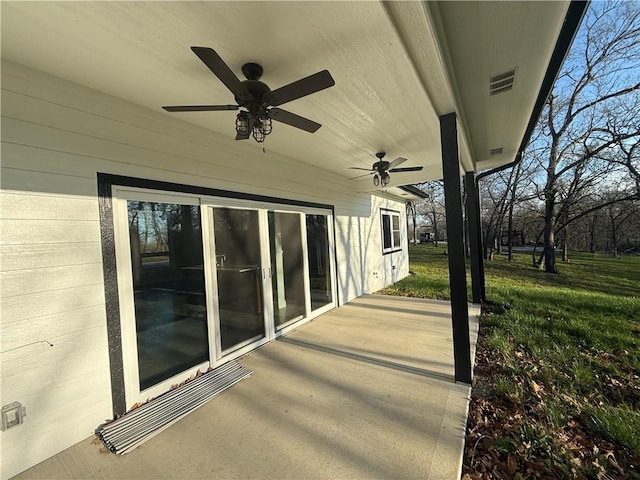 view of patio / terrace featuring visible vents and ceiling fan