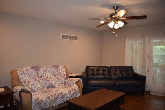 101 W Minor Dr, Kansas City, MO 64114 - living room featuring a ceiling fan and wood finished floors