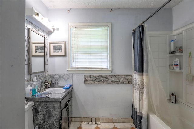 6606 E 135th St, Grandview, MO 64030 - full bath with vanity, shower / tub combo with curtain, and tile patterned flooring