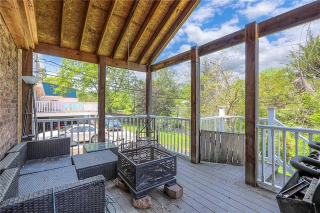 6606 E 135th St, Grandview, MO 64030 - wooden terrace featuring outdoor lounge area