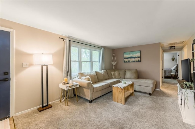 living room with light carpet