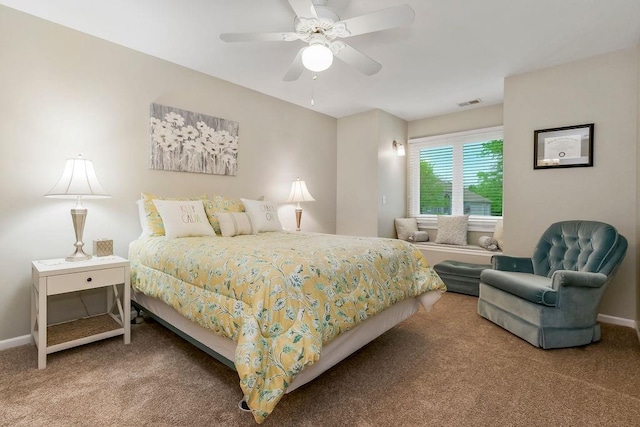 5720 NE Quartz Dr, Lees Summit, MO 64064 - bedroom featuring a ceiling fan, baseboards, visible vents, and carpet
