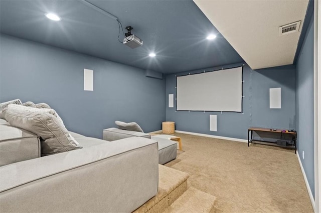 12544 Grand Ct, Kansas City, MO 64145 - home theater with recessed lighting, carpet floors, visible vents, and baseboards