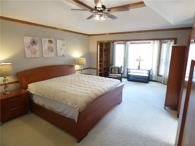 2405 W 123rd Ter, Leawood, KS 66209 - bedroom with light colored carpet, ceiling fan, and crown molding