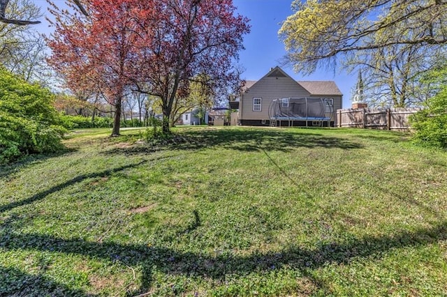 9501 Wornall Rd, Kansas City, MO 64114 - view of yard with a trampoline and fence